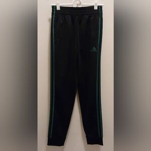 Adidas Kids Black Joggers with Teal Stripes